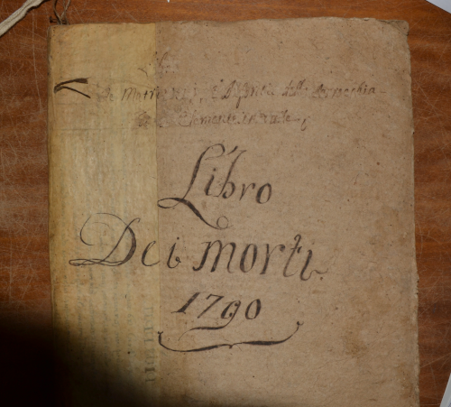 Foto della copertina di un libro dei morti del 1790